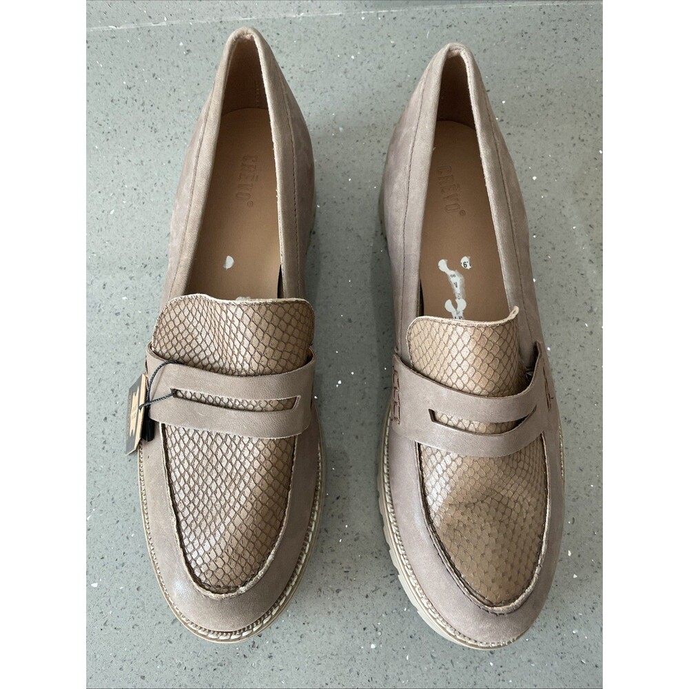 CREVO May Brushed Leather Loafer Taupe Size 10 Tread Heel stitching Fall NEW NWT
